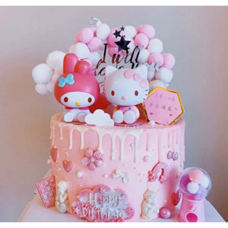 ท็อปเปอร์เค้ก รูปปั้นการ์ตูน Hello Kitty Melody Happy Birthd…
