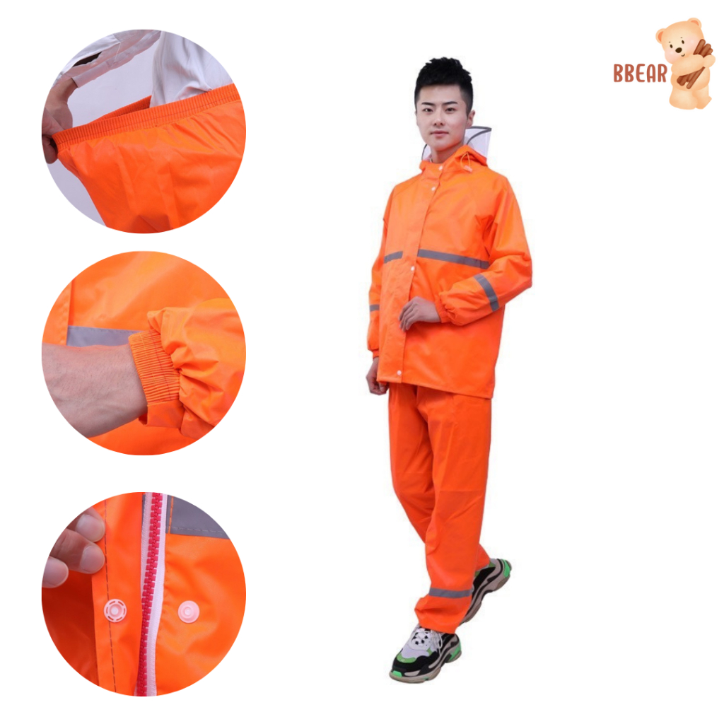 เสื้อกันฝน ชุดกันฝนแบบซิปรูด แบบหนา ของผู้ใหญ่ สีส้ม ไม่มีซับใน มีหลายไซร์