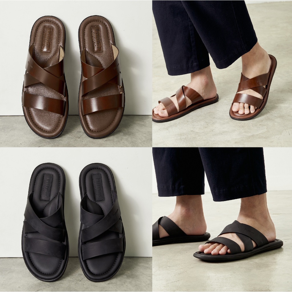 MARCO รองเท้าสวมหนังแท้ By Himmshoes - Genuine Leather Sandals รองเท้ารัดส้นหนังแท้ สาน แตะชาย2024