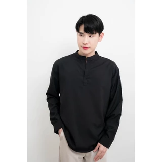 [ส่งทันที กทม.1 วัน] S14: เสื้อเชิ้ตแขนยาวคอจีน รุ่นไม่มีกระดุม สไตล์เกาหลี ผ้านิ่มใส่สบายไม่ร้อน มีไซซ์ M-4XL
