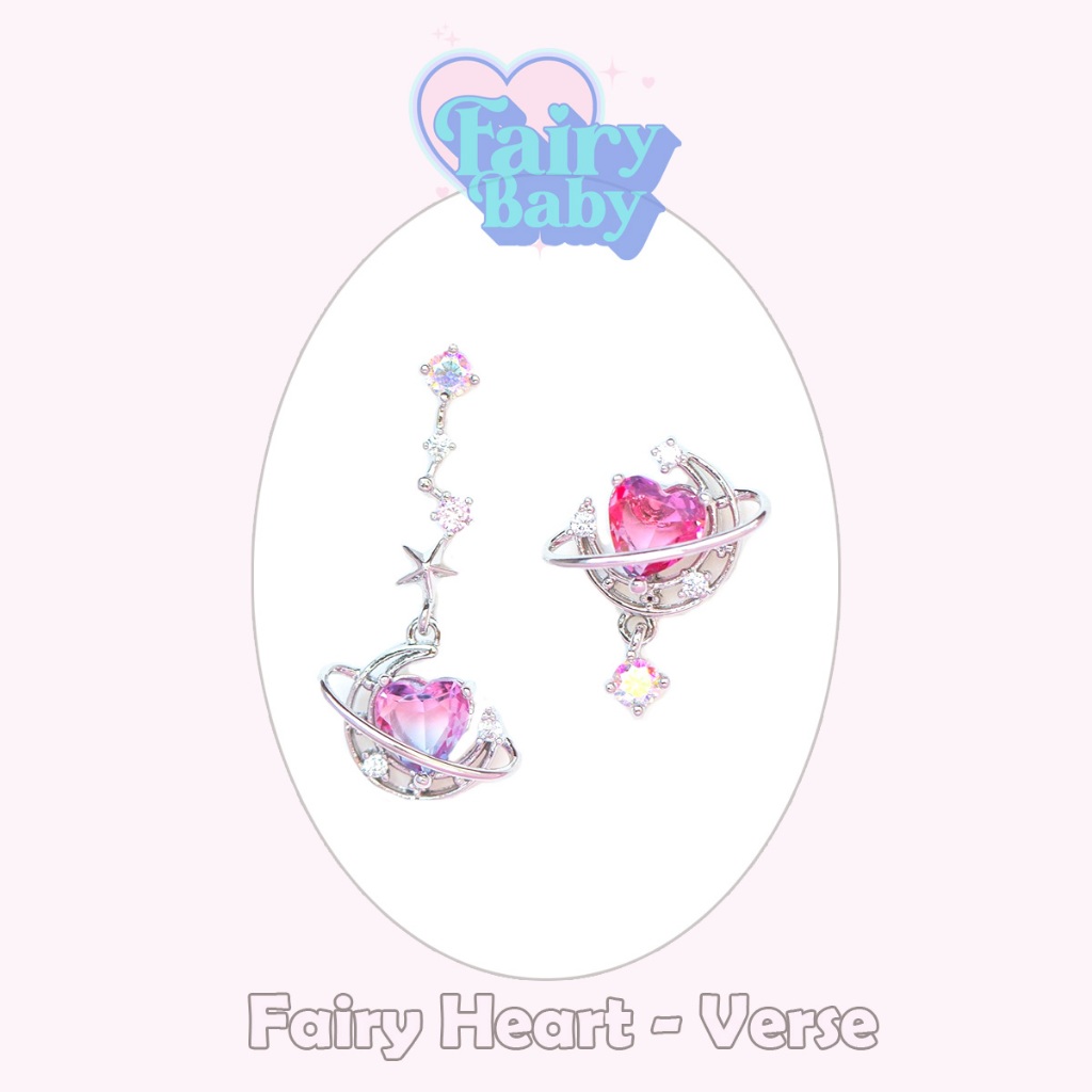 Fairybaby ต่างหู Fairy Heart-verse หัวใจ ชมพู ต่างหูน่ารัก ต่างหูเงิน (E2-060)