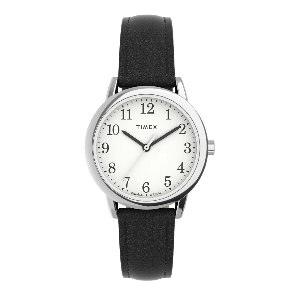 TIMEX TW2V69100 M EASY READER นาฬิกาข้อมือผู้หญิง สายหนัง สีดำ หน้าปัด 30 มม.