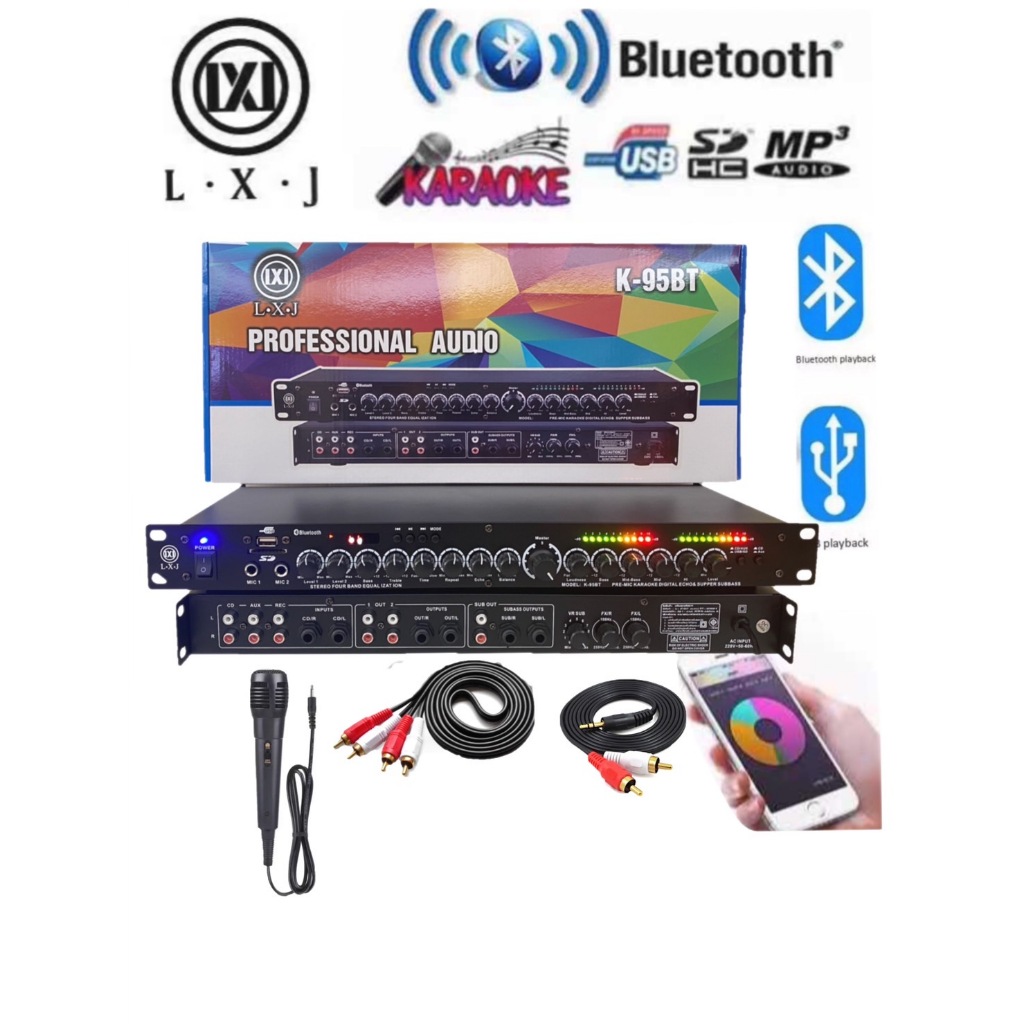 ปรี LXJ รุ่นK-95BT แยกSUB wooferได้ , รองรับ bluetooth และUSBแถมฟรีรีไมค์สาย1สายสัญญาณเสียง 2 เส้น