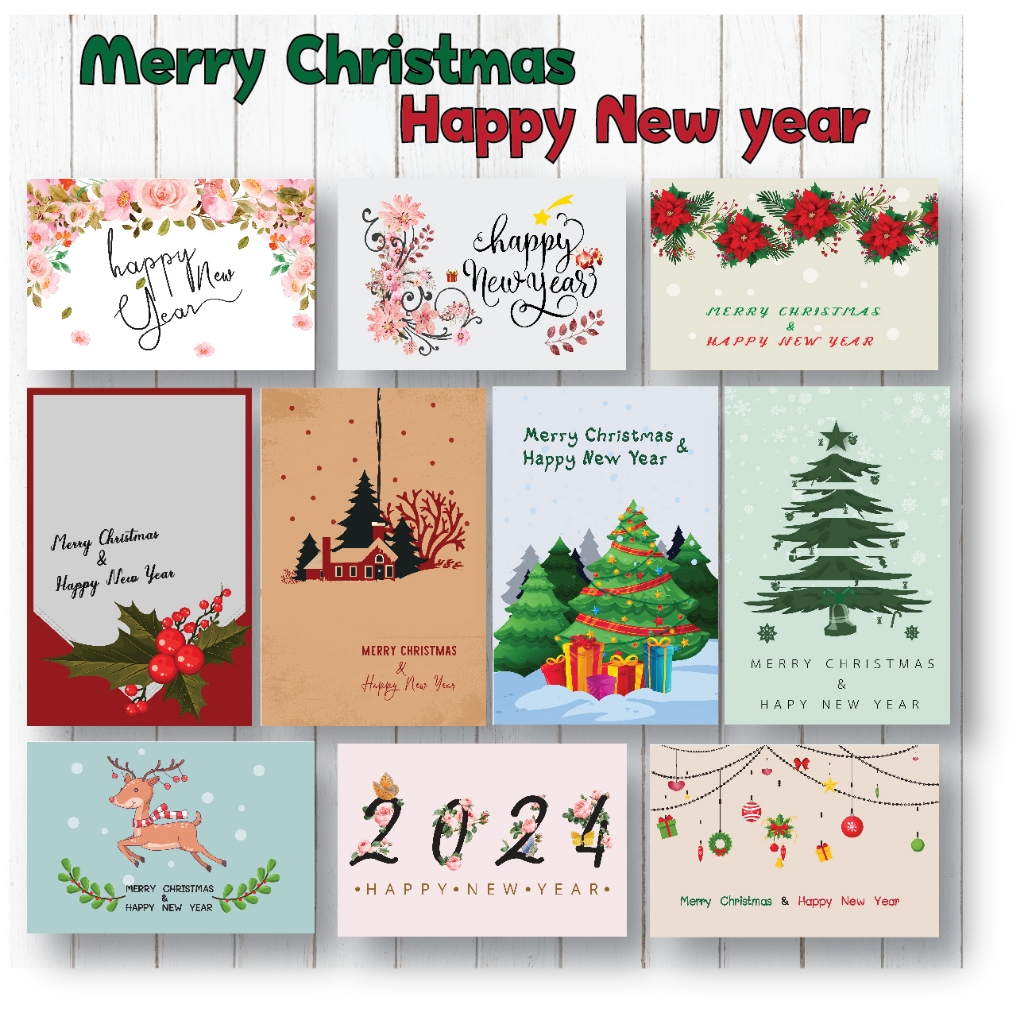 การ์ด Merry Christmas and Happy New Year การ์ดอวยพรปีใหม่ ของขวัญ เขียนข้อความได้ พร้อมซองจดหมาย