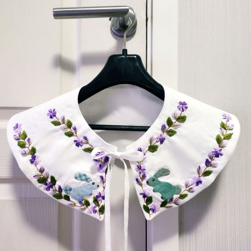ปกเสื้อปกเสื้อปลอมทำจากผ้าลินินญี่ปุ่นแท้ปักดอกไม้ด้วยมือ