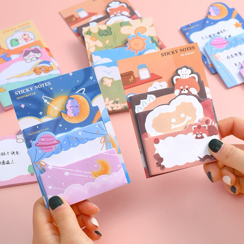 กระดาษโน๊ต เลเยอร์ 3 ชั้น โพสอิด ไล่ระดับ น่ารัก เครื่องเขียน อุปกรณ์การเรียน จดบันทึก สมุด หนังสือ diy กำแพง โต๊ะทำงาน