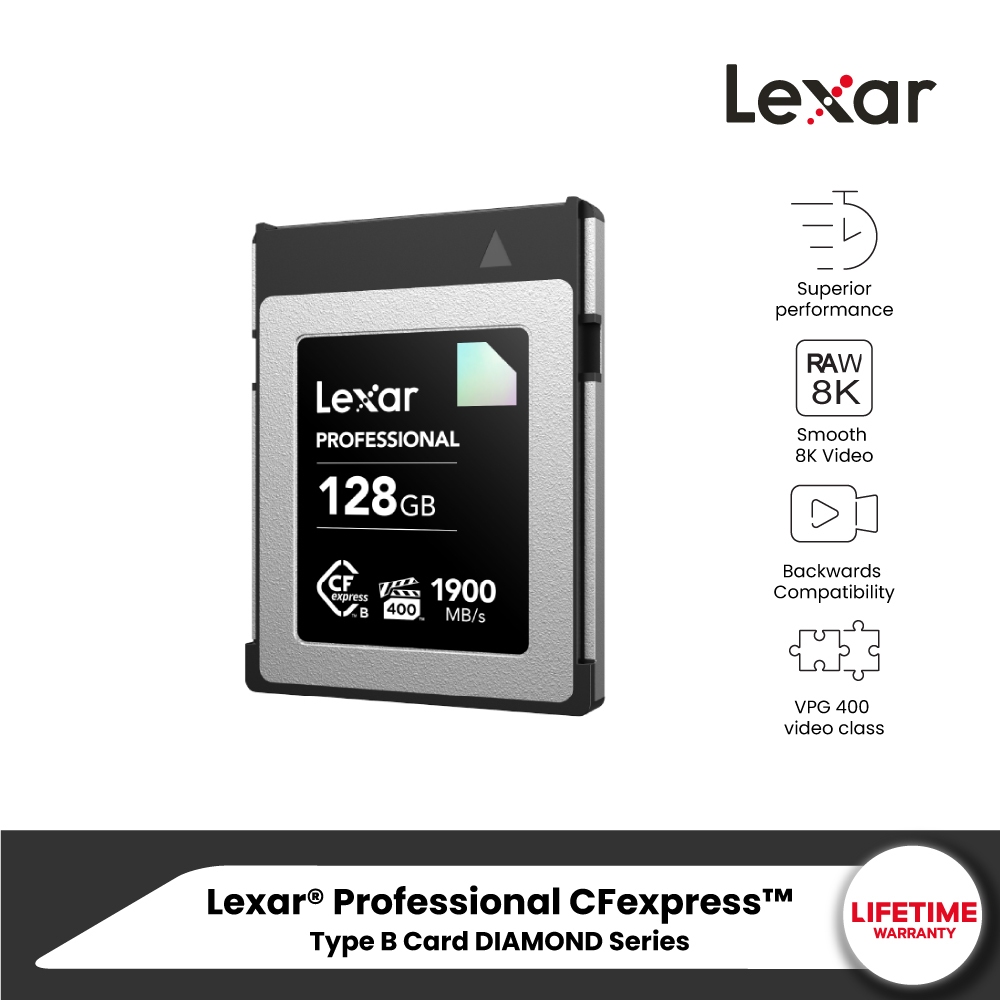 Lexar CFexpress Type B 128GB Diamond(ซีเอฟเอ็กเพรสการ์ด) VPG400 RAW 4K 6K 8K RW1900/1700MB/s (LCXEXD
