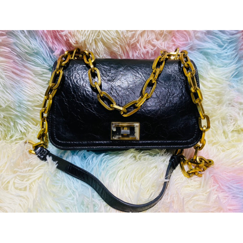 กระเป๋า CK CHALES & Keith สัพายได้2ด้าน ครอสบอดี้ได้ สะพายไหล่ได้ สายโซ่สีทองมีสายหนังรองบ่า อะไหล่เ