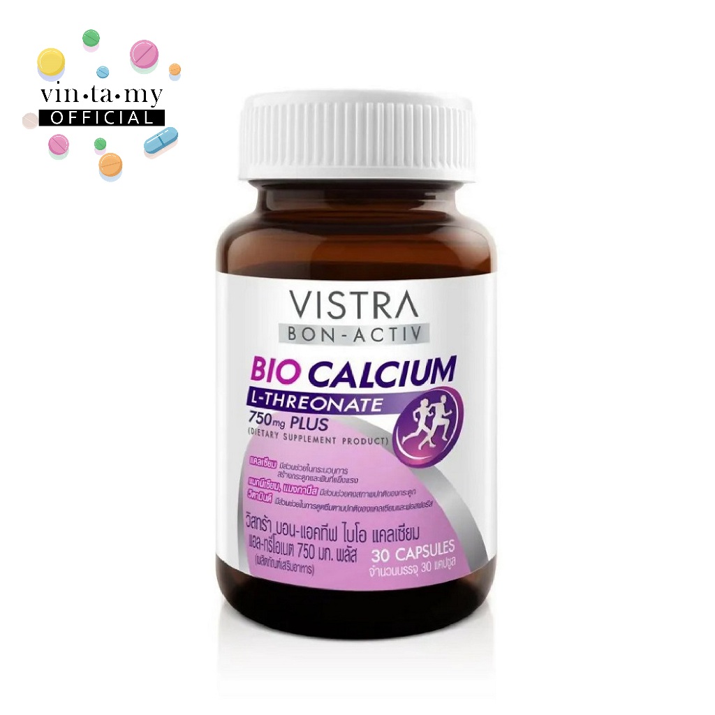 Vistra(วิสทร้า) Bio Calcium L-Threonate 750 mg Plus ขนาด 30 แคปซูล [EXP.10/03/2026]
