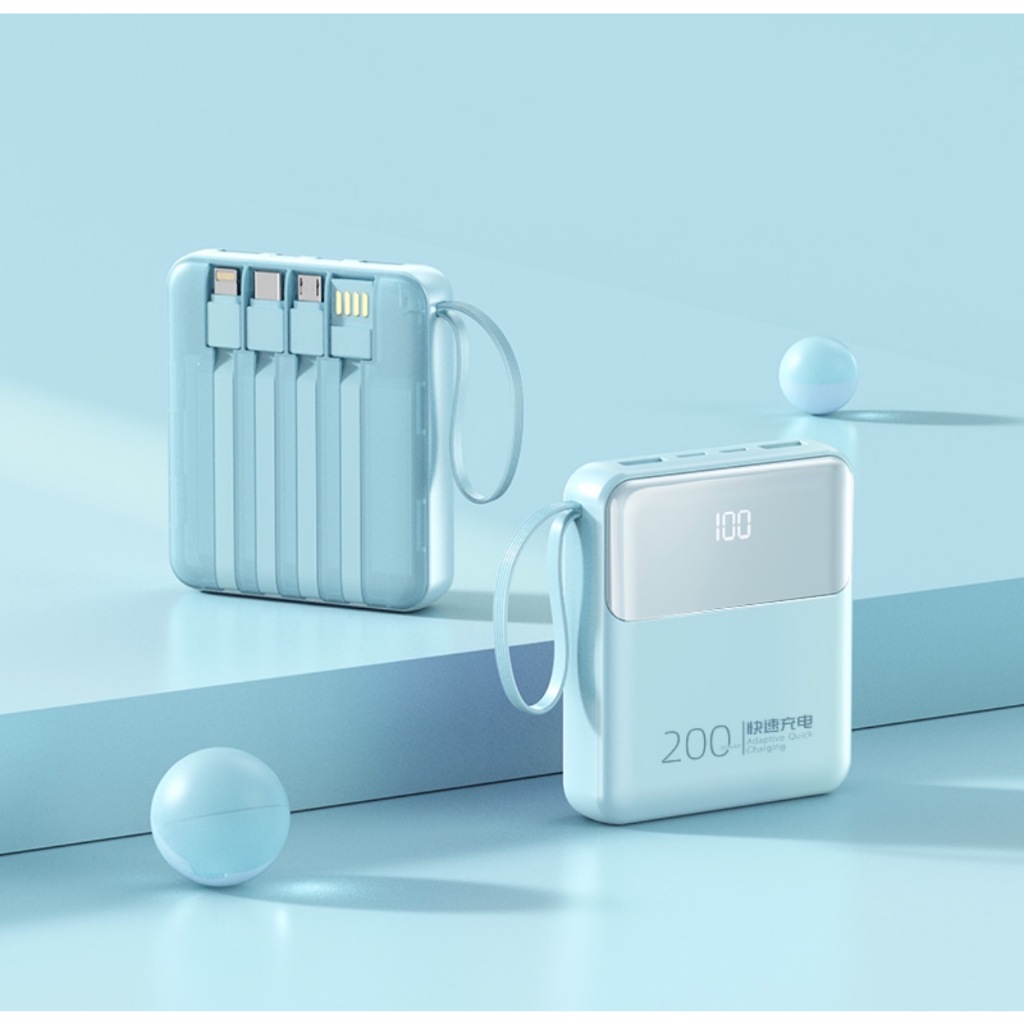 999powerbank fast charge 120W 20000mAh พาวเวอร์แบงค์ชาร์จเร็ว มีสายในตัว เล็ก เบา แบตสำรองพกพา สีฟ้า