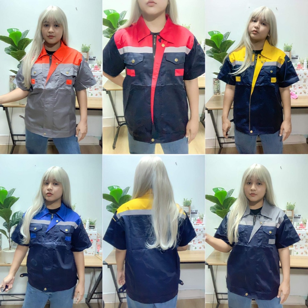 เสื้อช็อปแขนสั้นทูโทนเสื้อทำงานสะท้อนแสง
