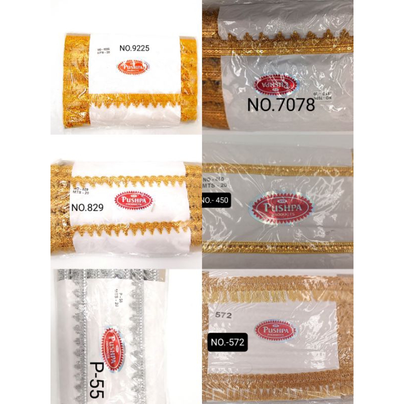 ลูกไม้เบอร์  สำหรับทำขอบผ้าสวยๆ จากอินเดีย ยี่ห้อ Pushpa ยาว 20 เมตร