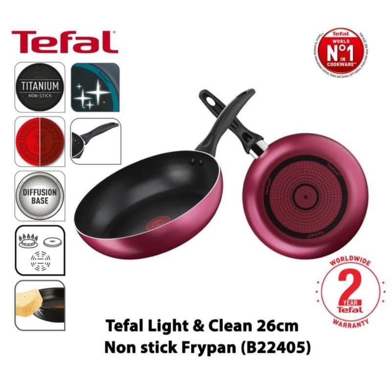 TEFAL LIGHT&amp;CLEAN Frypan 100% EASY TO CLEAN กระทะทรงแบน Tefal 26 ซม. ก้นลึกเคลือบไทเทเนียมกันติด / รับประกัน Tefal 2 ปี