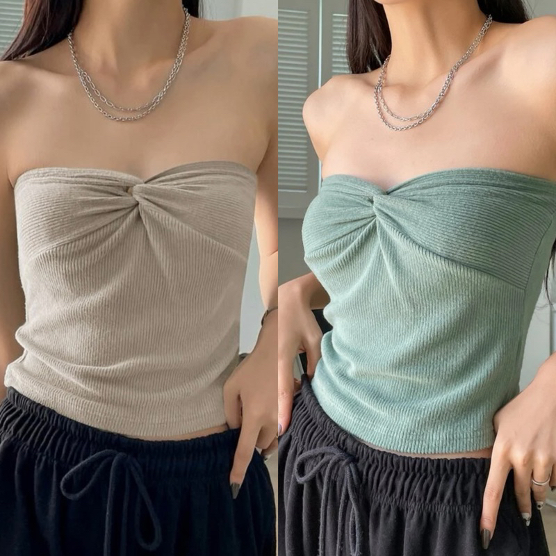 Renna | Pixxie Top🥜🥦มี 2 สี💚🤍เสื้อเกาะอกผ้าลูกฟูก🧁🧼 (🍡พร้อมส่ง)