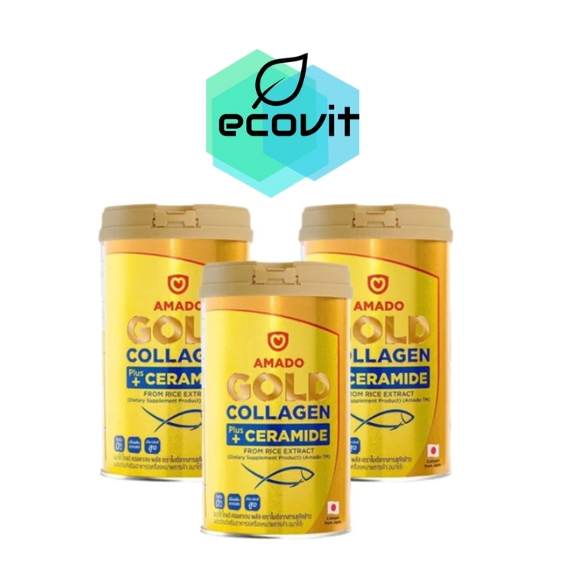 [3 กระปุก] Amado Gold Collagen Plus Ceramide อมาโด้ โกลด์ คอลลาเจน พลัส เซราไมด์ [150 กรัม/200 กรัม]