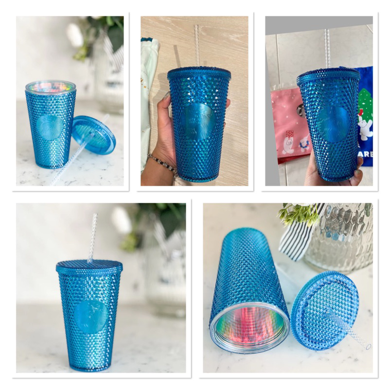 แก้วหนามรุ่นหายาก Starbucks​ Crystal Blue Bling Cold Cup 16oz. ช็อปไทย​ แท้100%