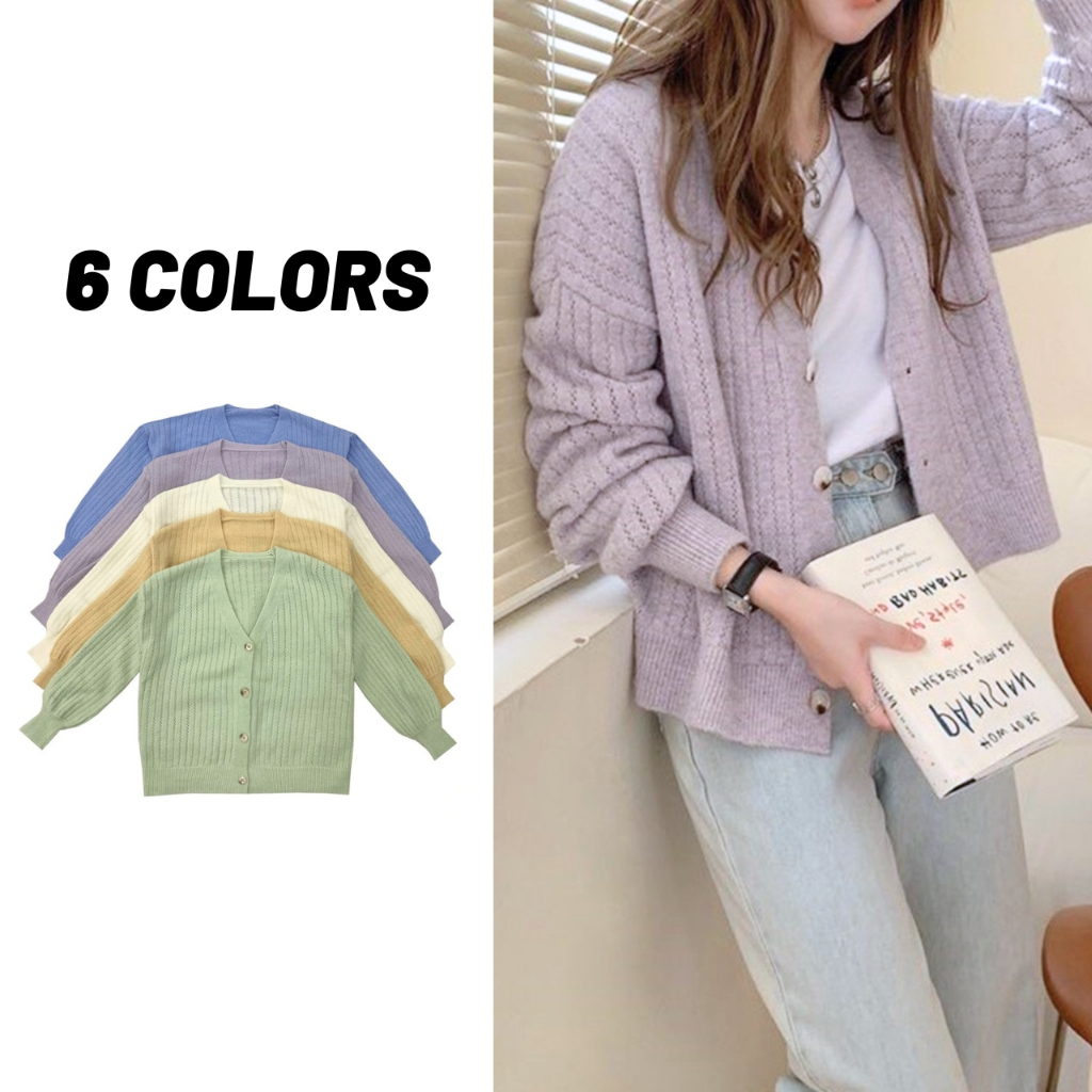 Sale80% เสื้อคาร์ดิแกนแต่งฉลุแขนจั๊ม ไหมพรมหนานุ่ม 6 สี