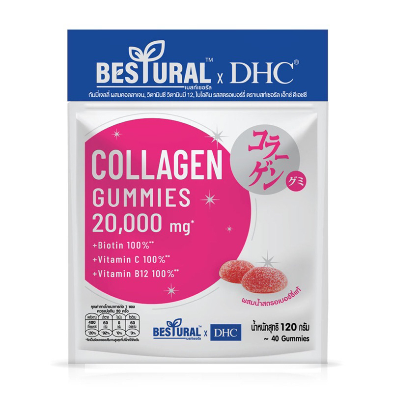 พร้อมส่ง!! 🍓Bestural x DHC Collagen Gummy 20,000mg เยลลี่คอลลาเจน 40เม็ด พกพาง่าย หยิบทานสะดวก