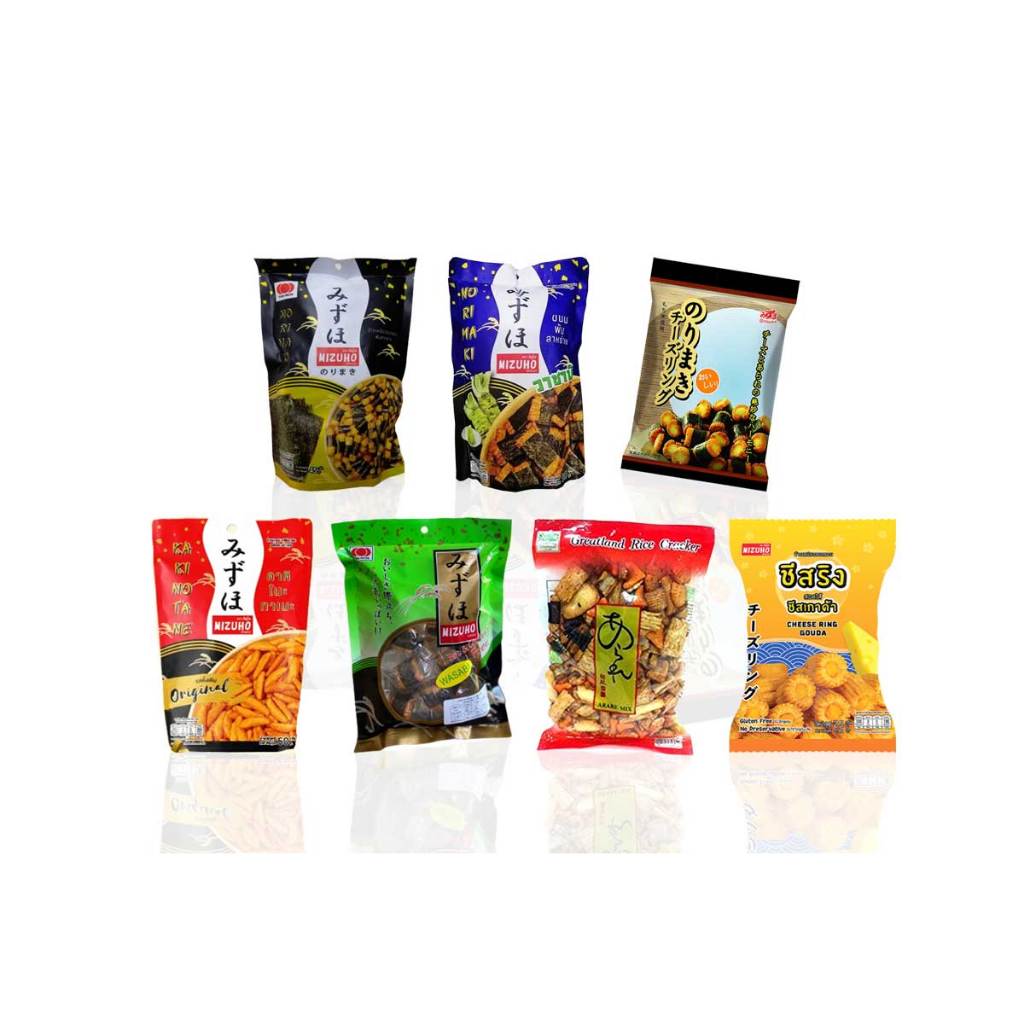 Mizuho rice cracker snacks / snacks rolled cheese 45-50g. ขนมสไตล์ญี่ปุ่น ข้าวแครกเกอร์ แครกเกอร์ไส้ชีส