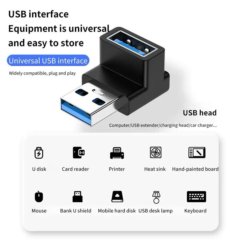 อะแดปเตอร์ต่อ USB 3.0 To USB M/F มุมฉาก90องศาขั้วต่อ USB 10Gbps สำหรับตัวแปลงปลั๊กต่อสำหรับพีซีตัวผู้เป็นตัวเมีย