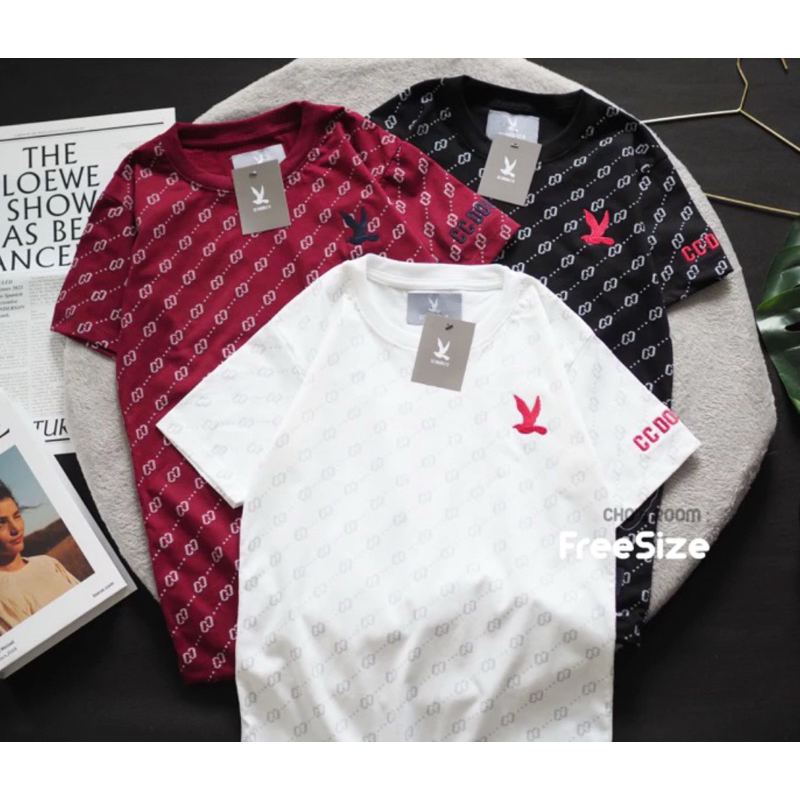 พร้อมส่ง เสื้อยืดพิมพ์ลายรอบตัว ปักนูนโลโก้ ผ้าคอตตอน ทรงตรง คอกลม
