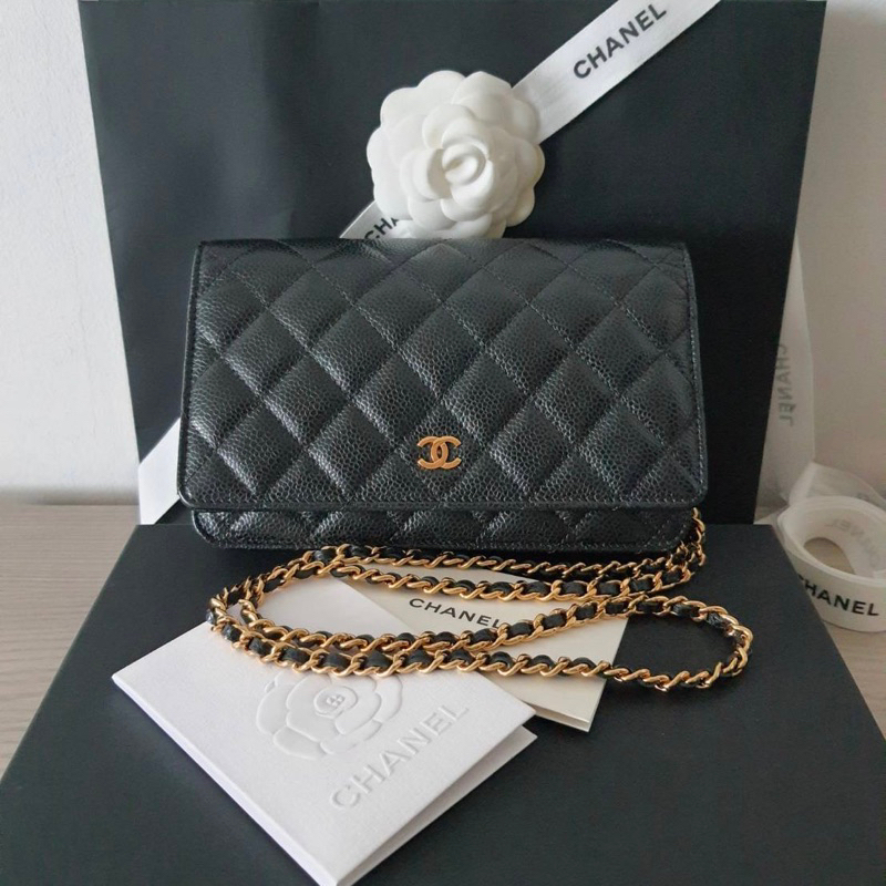 Chanel WOC Holo 28 : Wallet on chain in Black Caviar GHW Used อะไหล่แม่เหล็กแล้วค่ะ