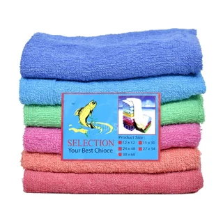 (ราคาส่ง 12ผืน) ผ้าเช็ดผม สีพื้น ตราปลา ตราพระอาทิตย์ ตราABAB ขนาด 13” x 28” พร้อมส่ง จากโรงงาน
