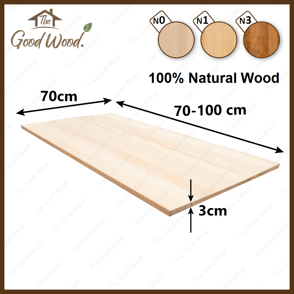 (จัดส่ง1-2วัน) หน้าโต๊ะ แผ่นไม้สน หนา 30 mm. กว้าง 70 cm. x ยาว 70-100 cm.  AB ต่อลายเส้นตรง  งานตกแต่ง ไม้สนนอก