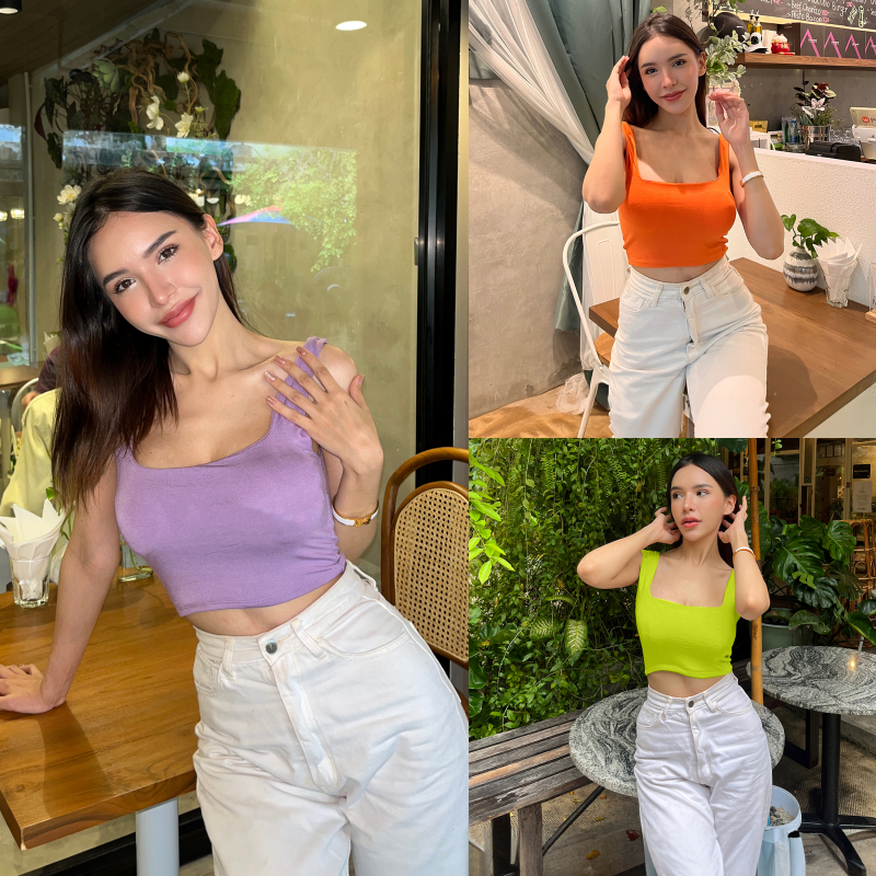 🌈SpinnyHouse🌈เสื้อครอปกล้าม ผ้าเรย่อนยืดเยอะมาก สาวอวบใส่ได้ ผ้า2ชั้น🍓 รุ่นนี้คือใส่แมตช์ง่ายมาก รุ่น ครอปBra A503A