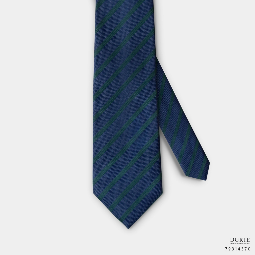 Navy Green Twill N/G 3 Inch Necktie - เนคไทสีกรมลายทางเขียว