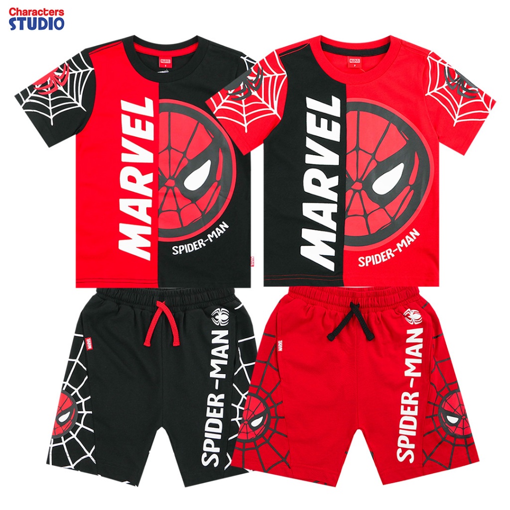 Marvel Boy Spider-man T-Shirt & Shorts - เสื้อมาร์เวลเด็กผู้ชายพิมพ์ยาง ลายสไปเดร์แมน และกางเกงขาสั้น ลายสไปเดอร์แมน