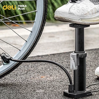 Deli ที่สูบลมจักรยาน สูบลมแรงดันสูง ที่สูบลมมอเตอร์ไซค์ 130mm มีมาตรวัด ไม่เด้งกลับเมื่อปั๊ม Air Pump