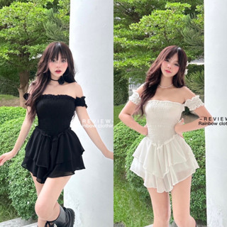 มินิเดรสเกาะอกแต่งระบาย2ชั้น ช่วงอกสม๊อก แขนเป็นสม๊อก ป้ายRa…