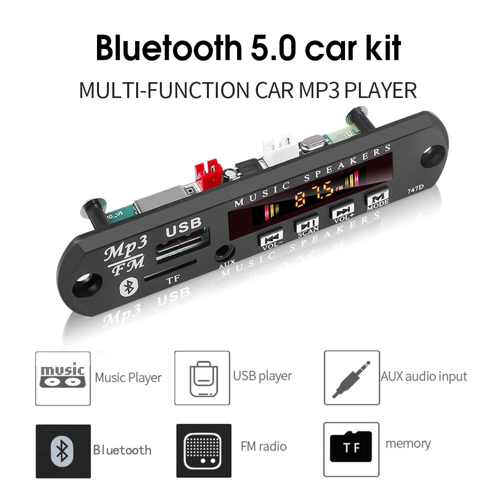 บลูทูธ 5.0 MP3 ถอดรหัส 5V 12V สีฟ้า MMA บอร์ดโมดูลเสียงวิทยุ USB TF รถ MP3 พร้อมรีโมทคอนโทรล078