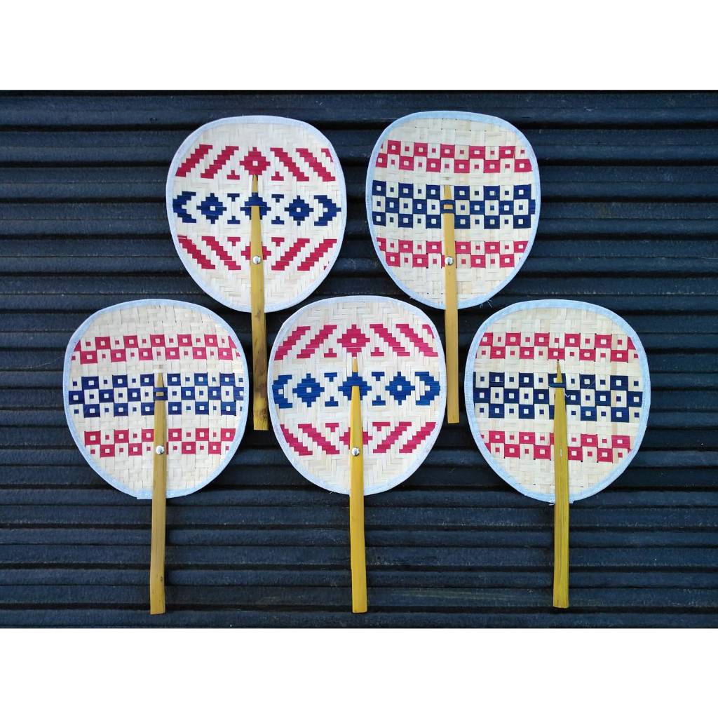 พัดสานไม้ไผ่ (ขนาดพกพา 7 นิ้ว) พัดมือจับ​ พัดโบราณ (ลายธงชาติ)