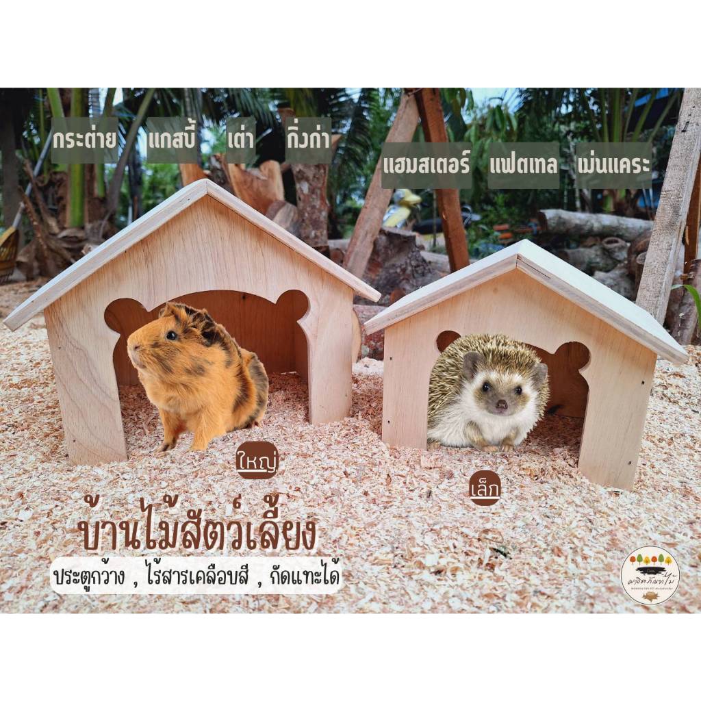 บ้านไม้สัตว์เลี้ยง ที่นอน บ้านกระต่าย แกสบี้ เม่นแคระ แฮมสเตอร์ ไร้สารเคลือบสี ขนาดกำลังพอดี ทางเข้ากว้าง ที่นอนทำรัง