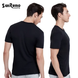 Sanremo เสื้อยืด ติดแอร์ แซนรีโม Modern Classic Cotton 100% ผ้านุ่ม เนื้อละเอียดระบายเหงื่อดี สวมใส่สบาย สีดำ NIS-SCT-BL
