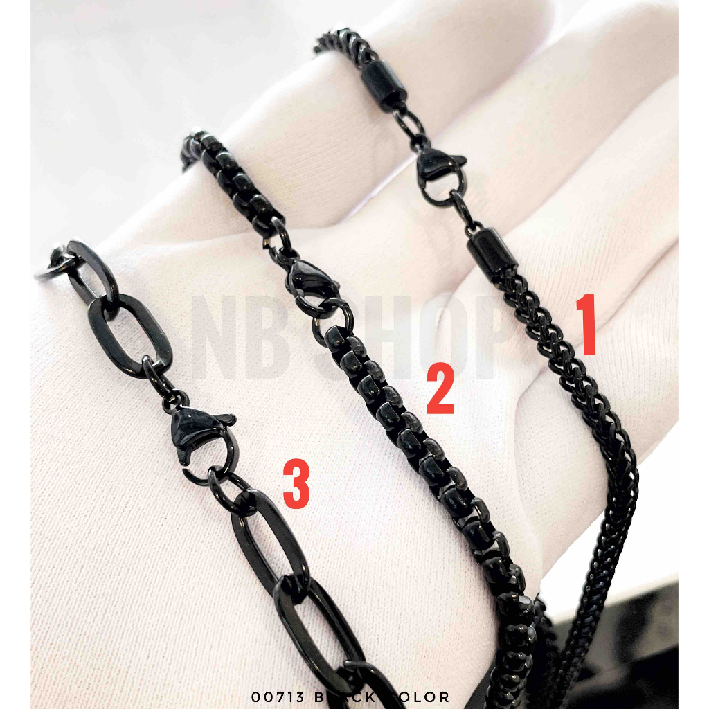 B-0/0/713 สร้อยคอสแตนเลส สีblack color ตะขอก้ามปู ยาว20-23นิ้ว สร้อยคอไม่ลอก ไม่ขึ้นสนิม ใส่อาบน้ำได้ ก้ามปูแฟชั่น