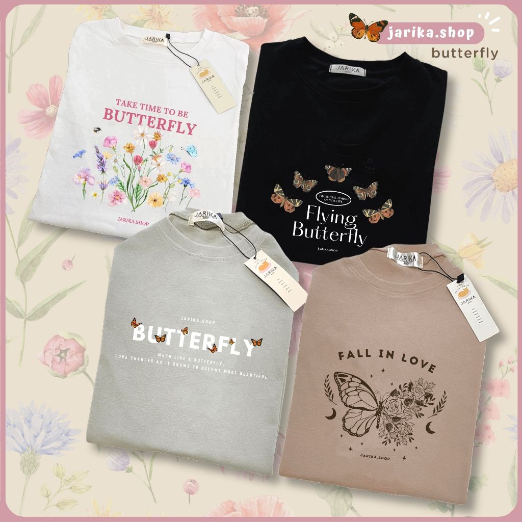 Jarikashop - เสื้อยืดลาย ผีเสื้อ  ( งานป้าย.. Jarika ) ( จ98 )