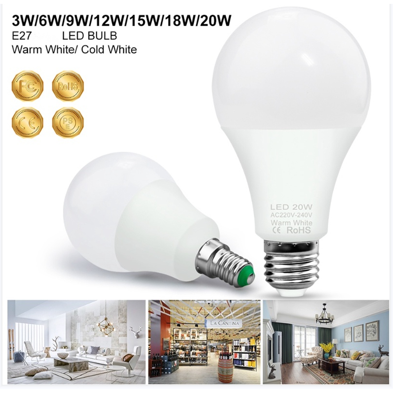 หลอดไฟ 5W 9W 12W 15W 20W 30W เริ่มต้น E27 แสงสีขาว 6500K แสงวอร์มไลท์ 3000K หลอดไฟ LED