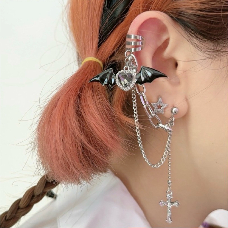 Sale ต่างหูรูปหัวใจปีกแต่งอะไหล่โซ่ไม้กางเขน Heart Wings Cross Earring พร้อมส่ง