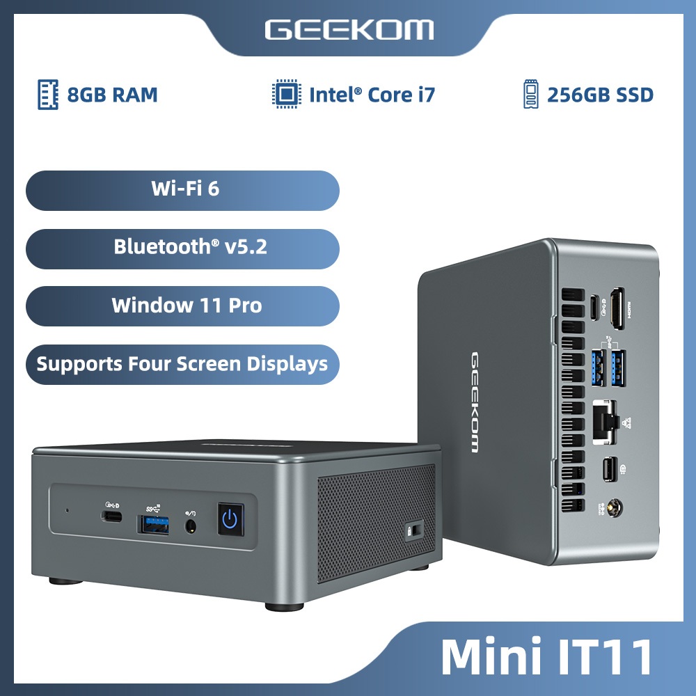 GEEKOM Mini IT11 Mini PC, Intel Core i7-11390H (4 Cores 8 Thread, Up to 4.5 Ghz) 16GB DDR4 512G M.2 SSD, Mini Desktop C