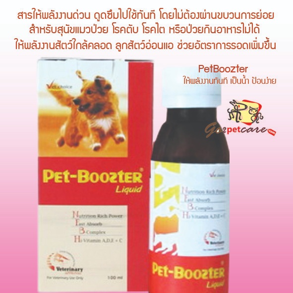 Pet-Boozter สารอาหารให้พลังงานด่วน ดูดซึมไปใช้ทันที สำหรับสัตว์ป่วย โรคตับ โรคไต สัตว์ใกล้คลอด ลูกสัตว์อ่อนแอเพิ่มการรอด