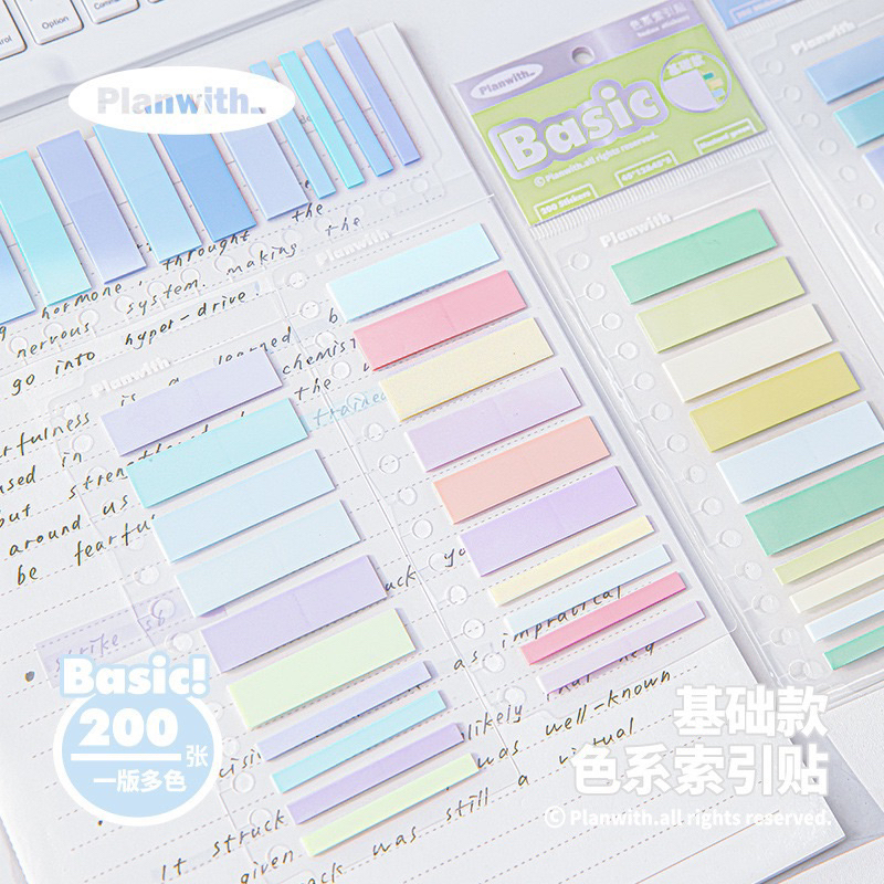 Planwith 200ชิ้น กระดาษโน๊ตพลาสติกโปร่งสีสดใส เน้นข้อความ กระดาษโน๊ตพาสเทล