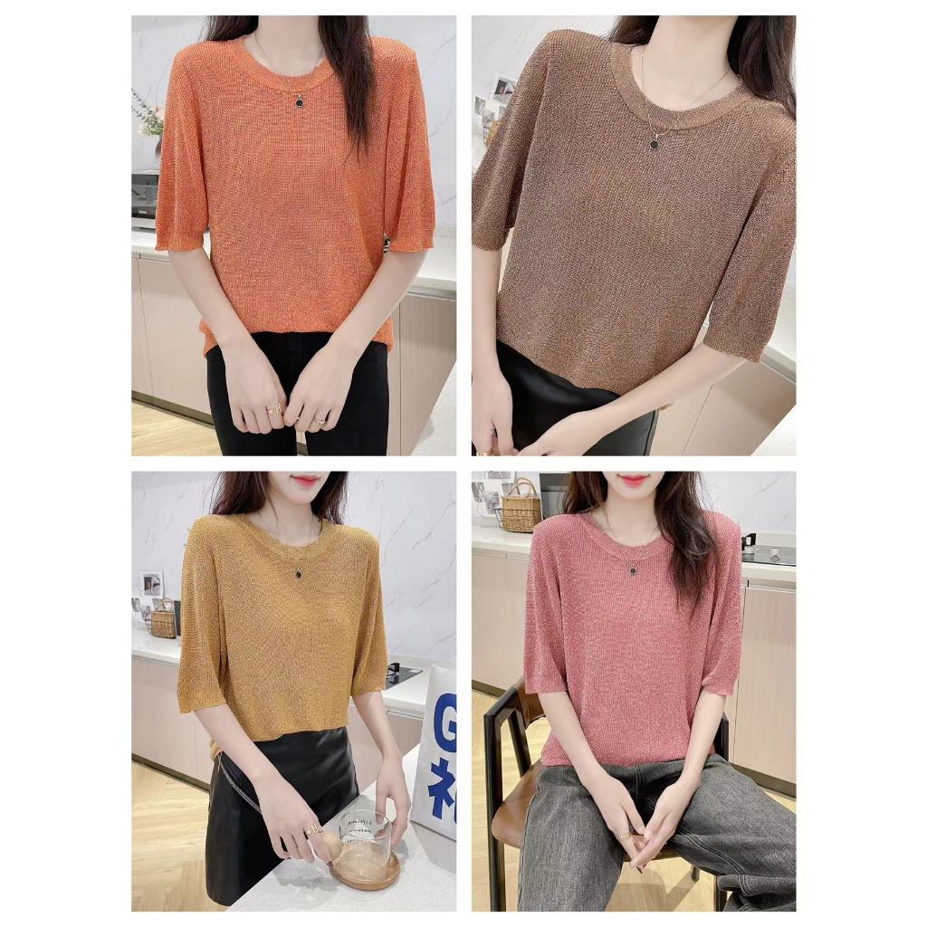 จัดส่งรวดเร็วเสื้อผู้หญิงเสื้อไหมแขนสั้นผสมเงินและทอง291#
