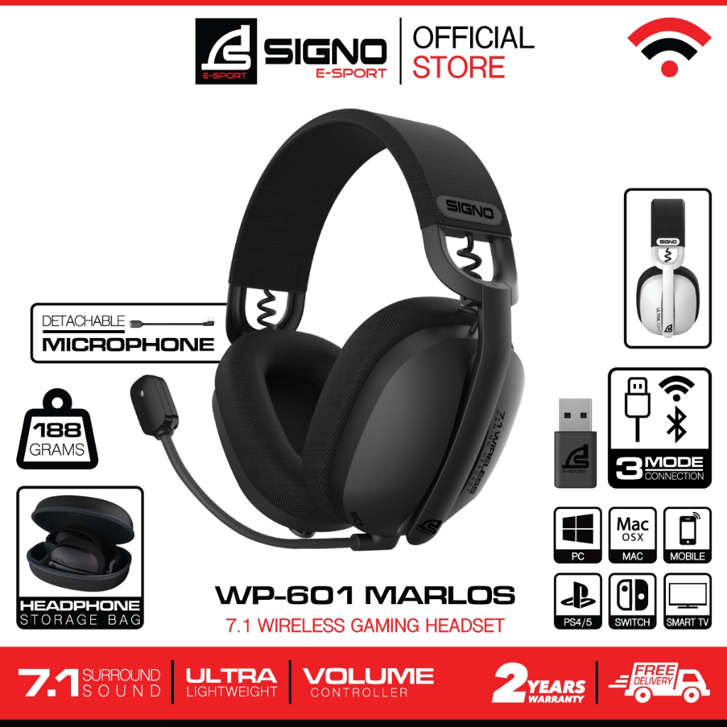 SIGNO E-Sport 7.1 Wireless Gaming Headset MARLOS รุ่น WP-601 (หูฟัง เกมส์มิ่ง)