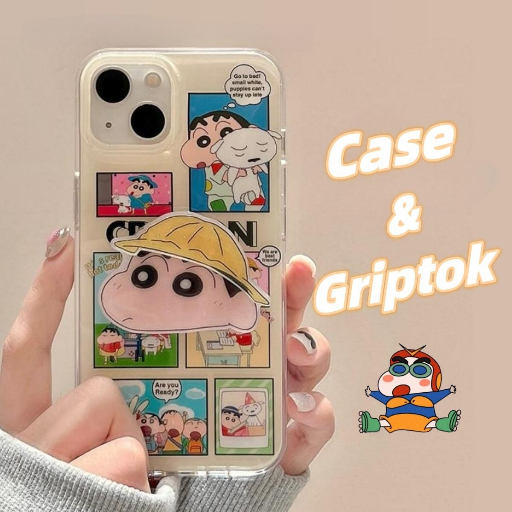 จัดส่ง24ชม for iPhone 15 11 12 13 14 Pro max case เคสไอโฟน11 บางเบาพกพาง่าย น่ารัก เครยอนชินจัง ขาตั้งมือถือ Case