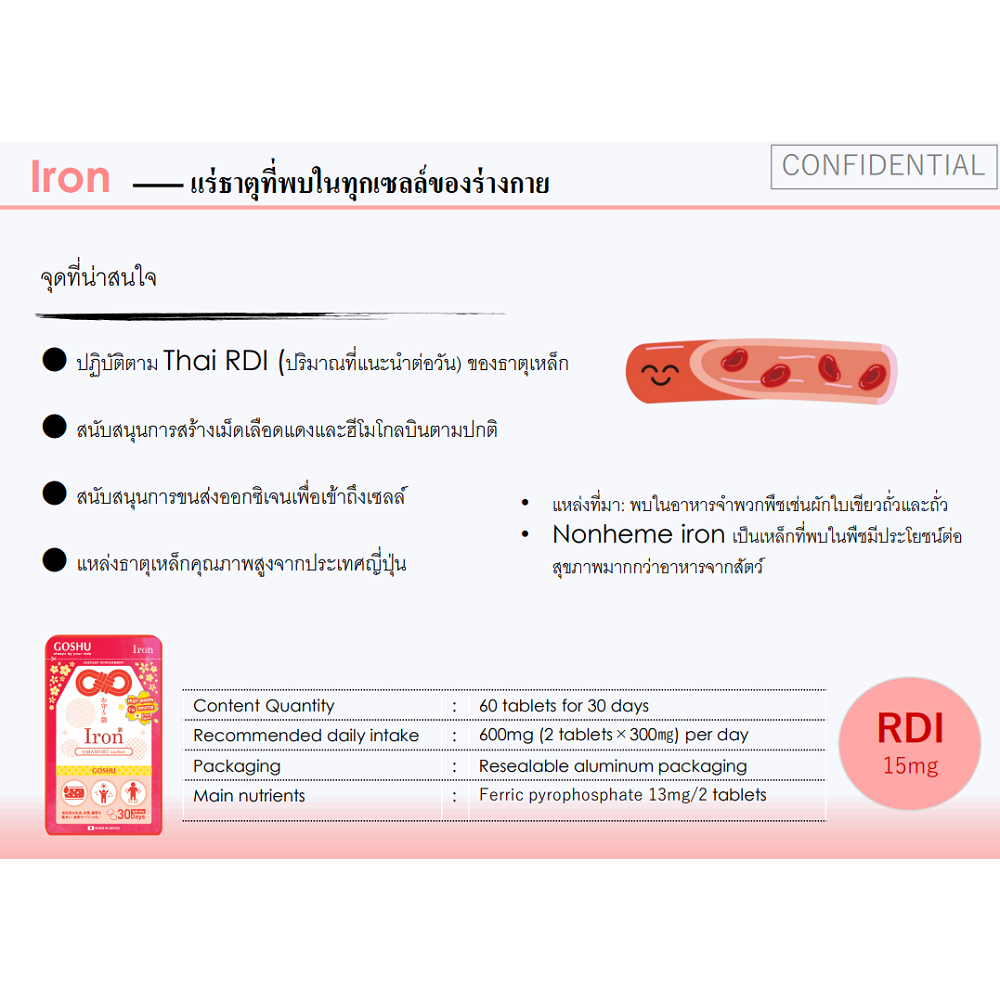 GOSHU OMAMORI Iron อาหารเสริม โกชู โอมาโมริ ไอรอน วิตามิน บำรุง ดูแล ร่างกาย เสริมสร้าง ธาตุเหล็ก ภูมิคุ้มกัน แข็งแรง - รูปที่ 4