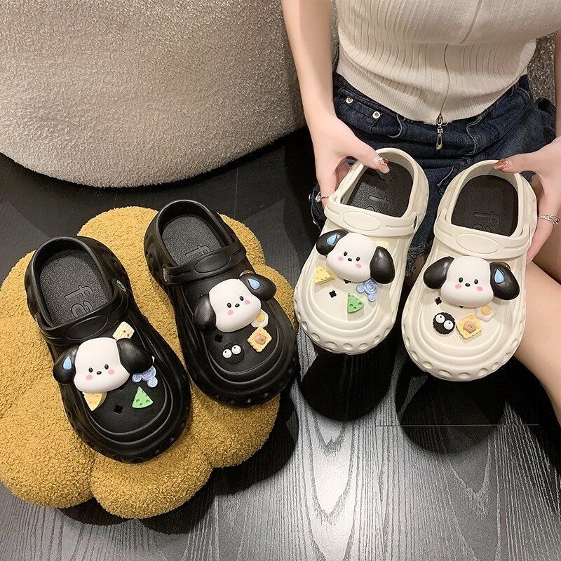 1198 รองเท้าหัวโต รุ่นใหม่ น่ารักสำหรับผู้หญิง แถมฟรีติ๊กเกอร์น้องหมา พื้นสูง เสริมส้น ตรงปก(ส่งไวจากไทย)