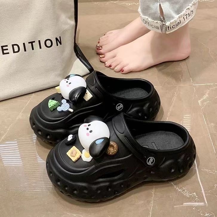 1198 รองเท้าหัวโต รุ่นใหม่ น่ารักสำหรับผู้หญิง แถมฟรีติ๊กเกอร์น้องหมา พื้นสูง เสริมส้น ตรงปก(ส่งไวจากไทย)